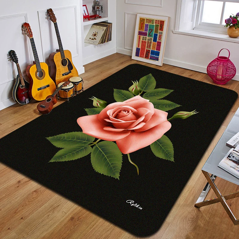 R-Rose Printed Carpet Fashion Yoga Mat Non-Slip Carpet Bedroom Decoration Outdoor Carpet Bedroom Birthday Gift