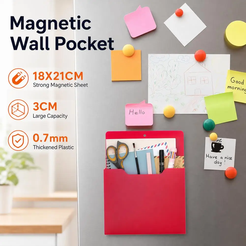 Magnetic File Holder Sturdy Plastic Document Organizer Wall Mount Storage Pocket For Refrigerator Whiteboard School Supplies