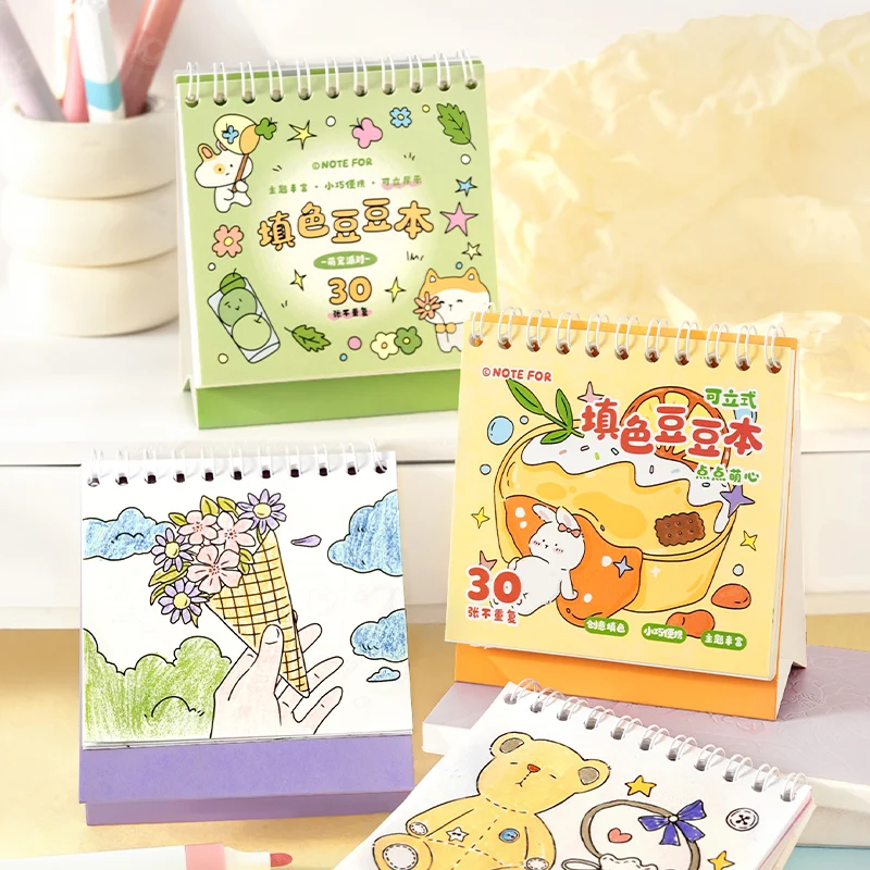 4 Style Doodle Diary Series Upright Coloring Bean Book DIY Painting Book Graffiti Drawing Book Gift for Festival and Birthday