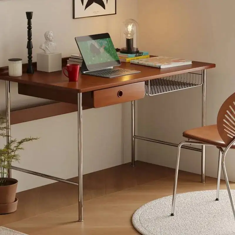 style wooden antique Japanese style desk, bedroom for girls, solid wood, internet famous stainless steel rectangular table