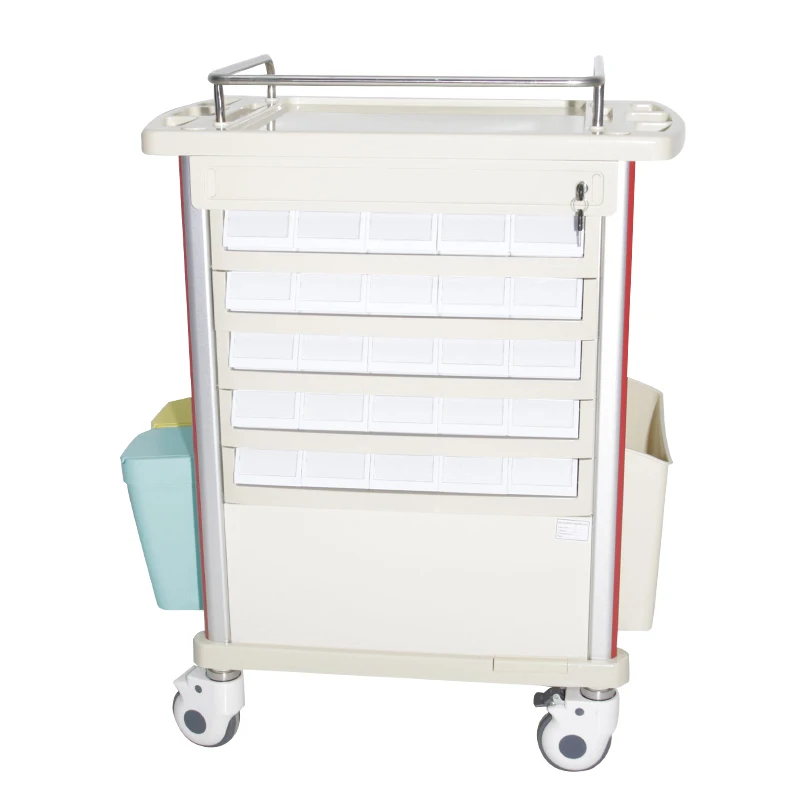 Medical Tool Cart with Waste Bin a Handy Tool for Nurses' Rounds.
