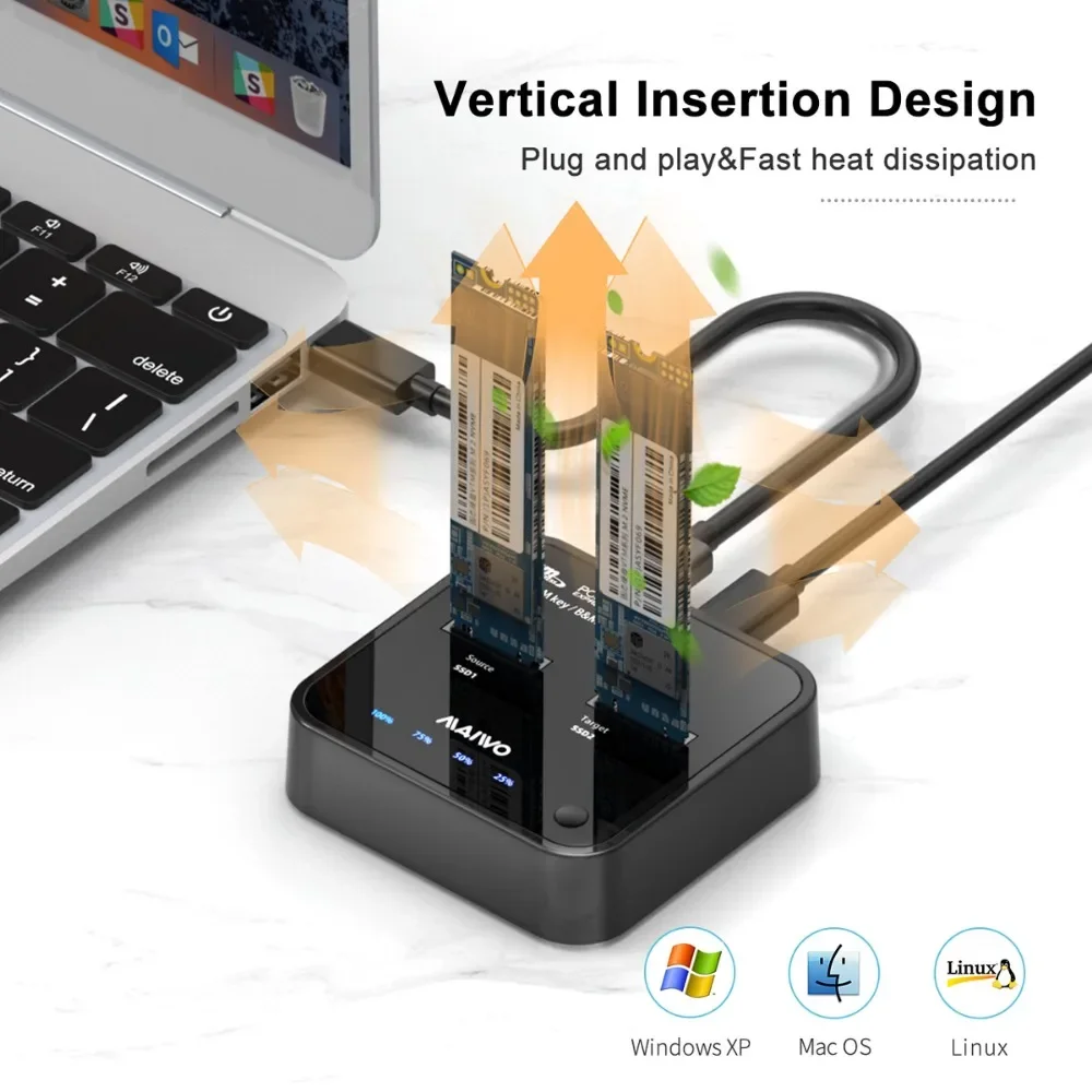 Imagem -05 - Maiwo-nvme Ssd Enclosure Dock Station Dual-bay Docking Station tipo c Caixa de Disco Rígido Externo Gen2x 10gbps M.2 Usb 3.1