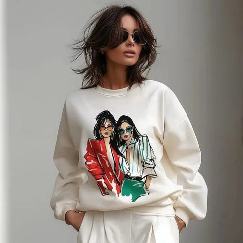 Sudadera con capucha informal para niña, Top holgado con estampado de manga larga y cuello redondo, estilo sencillo, europeo y americano, 2025