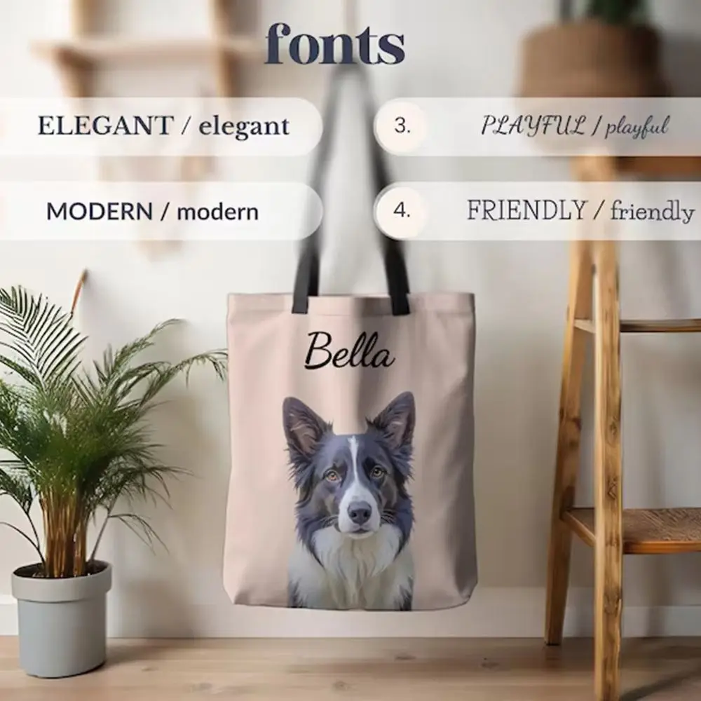 Canvas Tote Bag Custom Personalized Cotton Beach Shopping Bag Pet Photo Name Print Reusable Handbag Dog Cat Gift