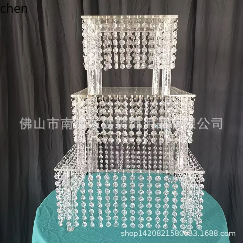 YFY Acrylic Transparent Multi-layer Cake Stand Classic Crystal Octagonal Bead Chain Cake Stand Dessert Stand