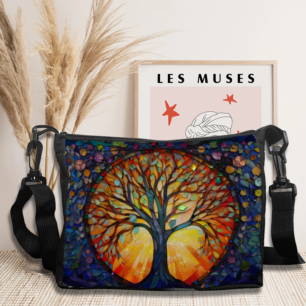 1pc Women'S Tree of Life Fantasy Crossbody Bag - Vibrant Abstract Animal Butterfly Design Shoulder Handbag for School Work