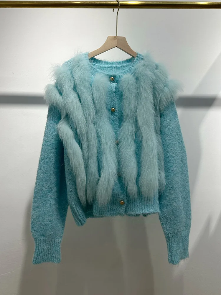 2026 Women Spring Autumn Cardigan Natural Real Fox Fur Knitted Oversize Coat Fox Fur Lady's Sweater - view 4