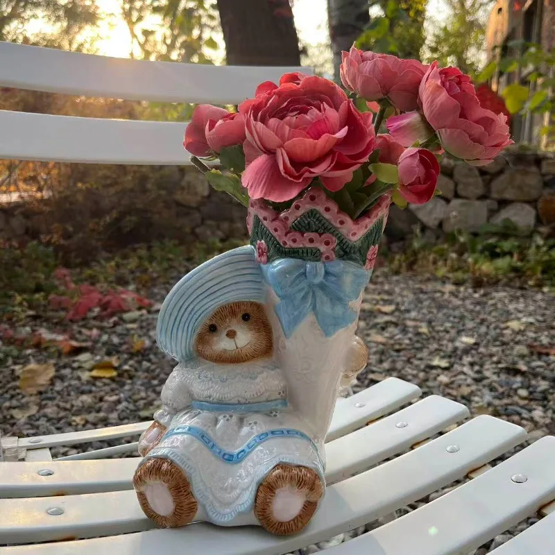 

Американская идиллическая керамическая ваза с ручной росписью в виде медведя, украшение для дома, декоративный предмет, подарок, декор для комнаты, вазы, джарронес