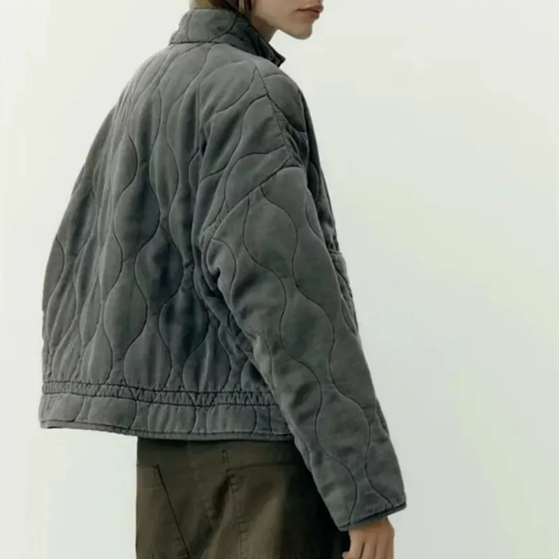 

Women's Cotton Jacket 2025 New Arrival Vintage Lenzing Rayon High Collar Large Pocket Decorative Quilted Coat for Women