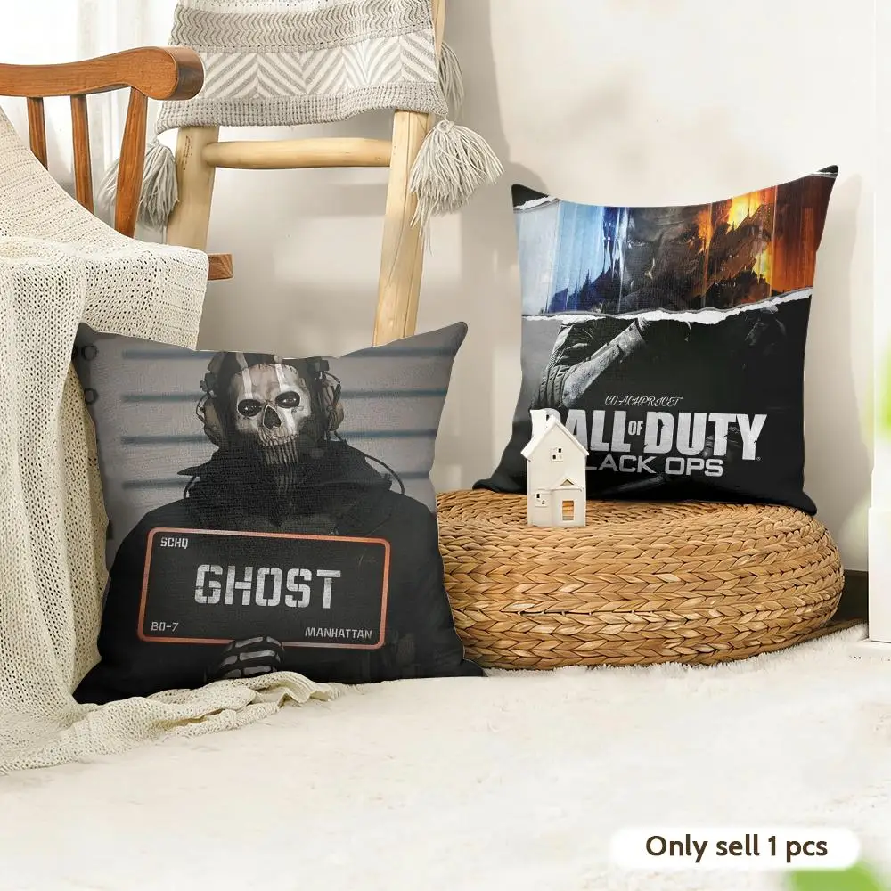 C-Call Of D-Duty Black Ops 6 Cushion Cover Natural Linen Organic Fabric Double-Sided Printing Room Sofa Decor Pillow Case
