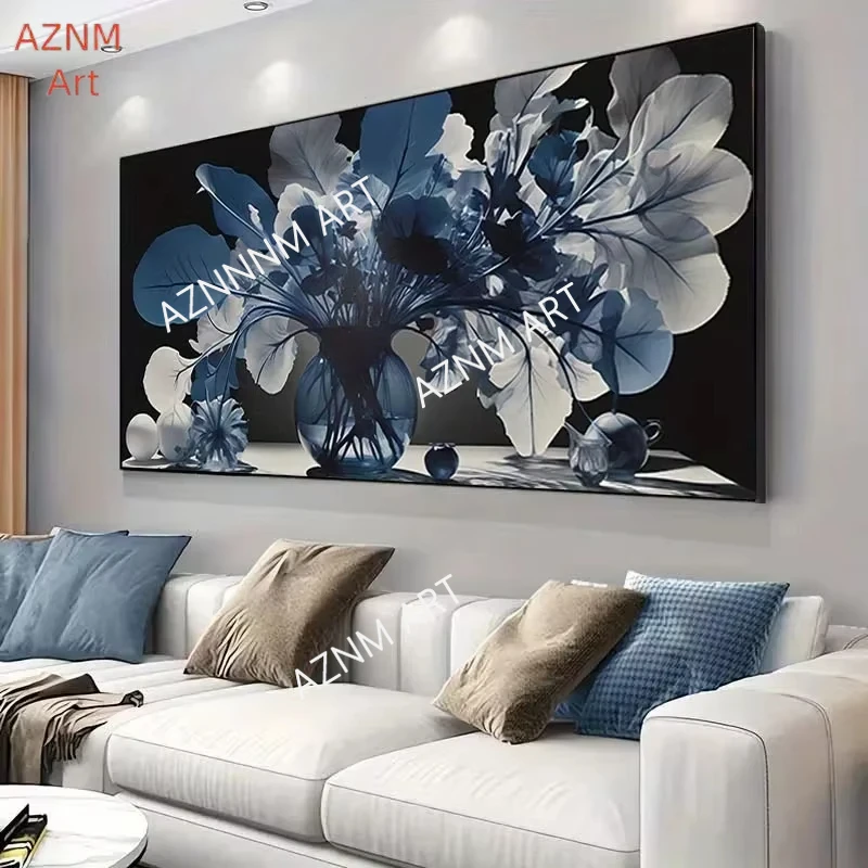 1PC ，Floral Canvas Art - Blue & White Still Life Poster for Living Room or Bedroom Decor, Abstract Vase Design, Home Decor