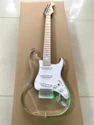 High quality classic acrylic clear Plexiglas crystal 6-string electric guitar with colored lights maple neck Free shipping