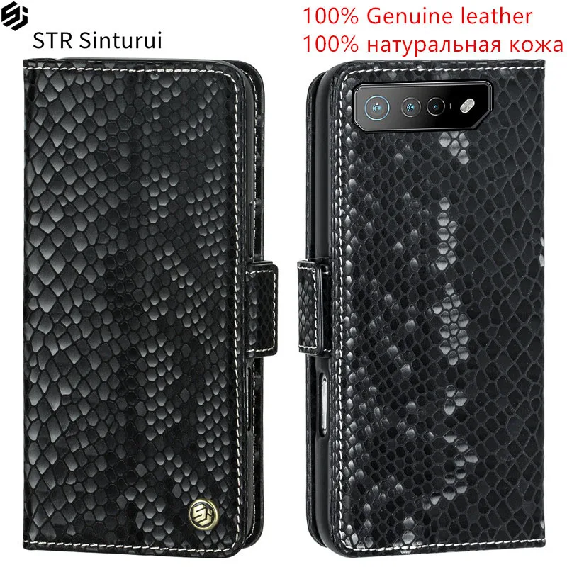 

STR 100% Genuine relief pattern leather card Slot Wallet Cover For Asus ROG Phone 7 6D Ultimate 6 Flip shockproof phone Case