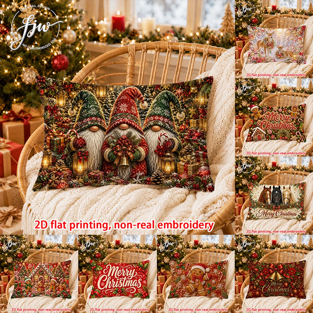1pc Christmas Gnome & Festive Deer Throw Pillow Covers Winter Holiday Decorative Cushion Cases for Sofa Couch Bed
