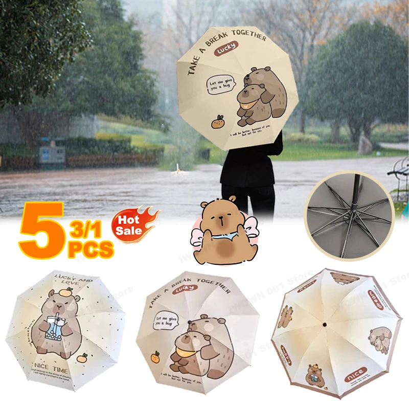 Cartoon Capybara Automatic Sunscreen Folding Dual-Purpose Sun Umbrella Foldable and Durable Waterproof Student Umbrella