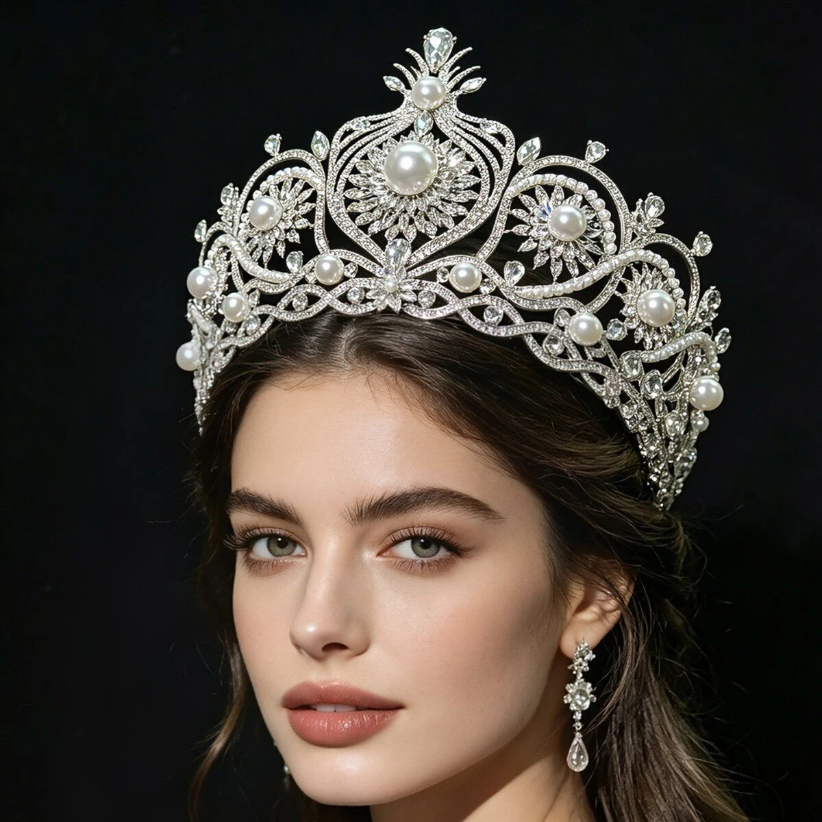 Miss Beauty Pageant Crown High Grade Tiara Pearl Australian Rhinestone Crystal Hand Made Hairwear Adjustable Headband