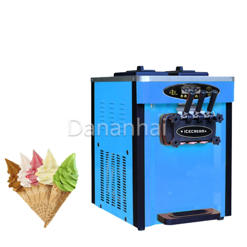 

Small Desktop Ice Cream Machine With 3 Different Flavors, Commercial Stainless Steel Cone Sundae