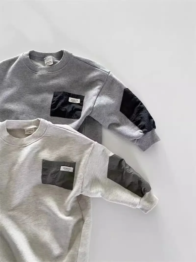 2026 Autumn New Children Long Sleeve Casual Sweatshirt Baby Loose Pocket Pullover Boys Girls Cotton Sweatshirt Kids Clothes