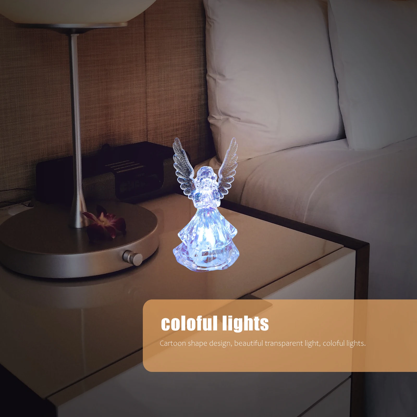

2 Pcs Acrylic Angel shaped Colorful LED Lamps Transparent Lights Cartoon Bedroom Night Lights Random Design Small Night Lamp