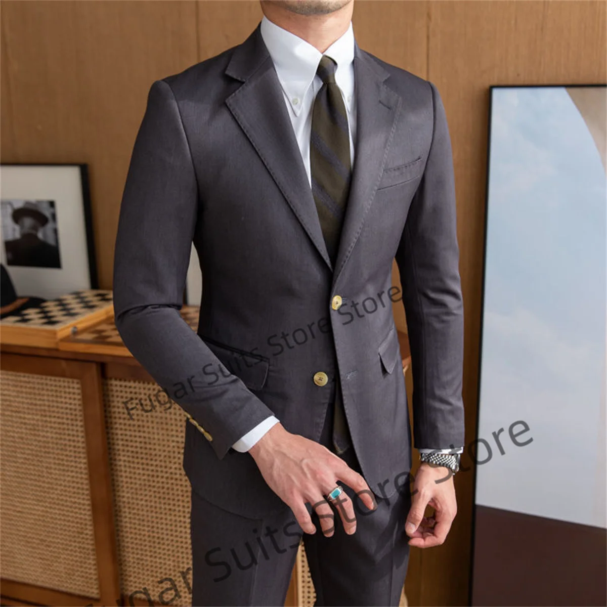 

Formal Dark Gray Wedding Suits For Men Slim Fit Notched Lapel Groom Tuxedos 2 Pieces Sets Business Male Blazer Trajes De Hombre