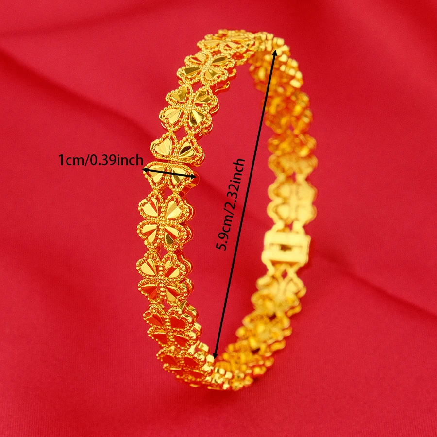 Dubai Women\'s Four Leaf Clover Gold Plated Indian and African Hard Bracelet Charming Wedding Ethiopian Arabian Treasure Luxury