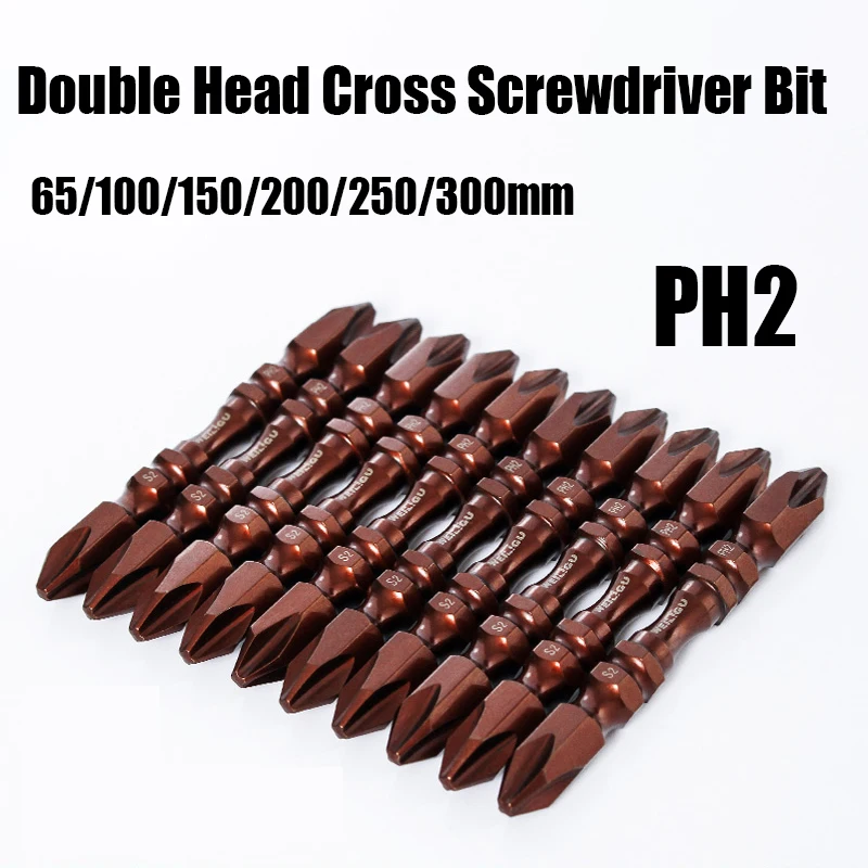 65/100/150/200/250/300mm Double Head Cross Screwdriver Bit Set PH2 1/4