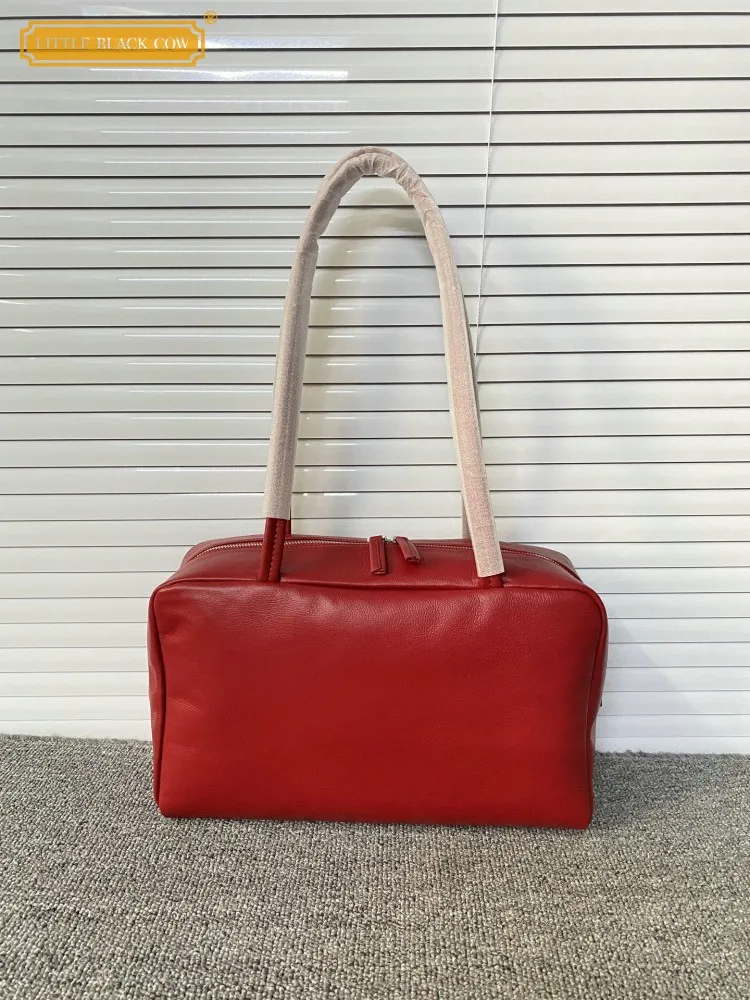 

Fashion New Women Office Red Sheepskin Genuine Leather Bag Zipper Casual Single Shoulder Bags Soft Handbag Ladies Underarm Bags