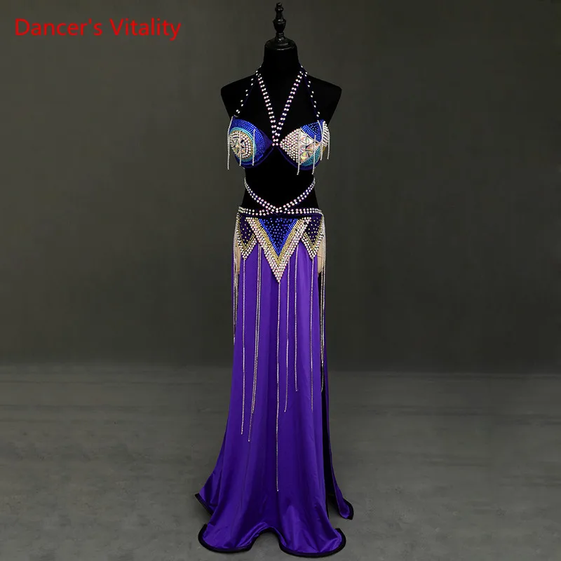 

Belly Dance Set Female Adult High-end Diamond Bra Long Skirt Competition Clothing Profession Custom Performance Clothing Suit