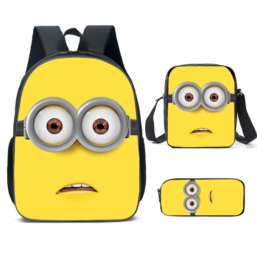 3Pcs Minions Backpack Bags for Students Pencil Case Minions Anime Portable Messenger Bag Girls Boys Backpack Bags Gifts 2024 New