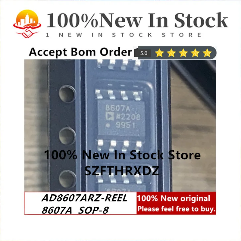 100% NEW ORIGINAL AD8607ARZ-REEL SOP-8 8607A SOP8 Op Amp Dual Low Noise Amplifier R-R I/O ±2.5V/5V 8-Pin (10PCS)