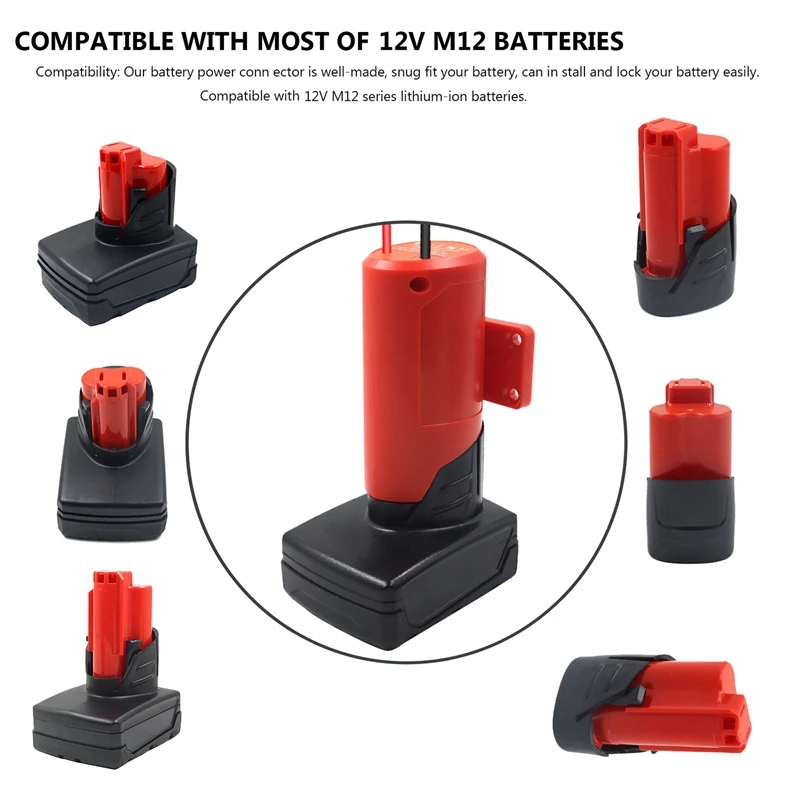 AC88-M12 Converter Adapter 30A Fuse For Milwaukee 12V Lithium Battery External Power Supply DIY Connector Bracket Holder 2Pc