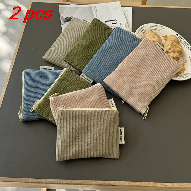 2 pcs Women's Coin Purses set Card Storage Bags Japanese Simple Versatile Wallets Solid Color Multifunctional Lipstick Earphone