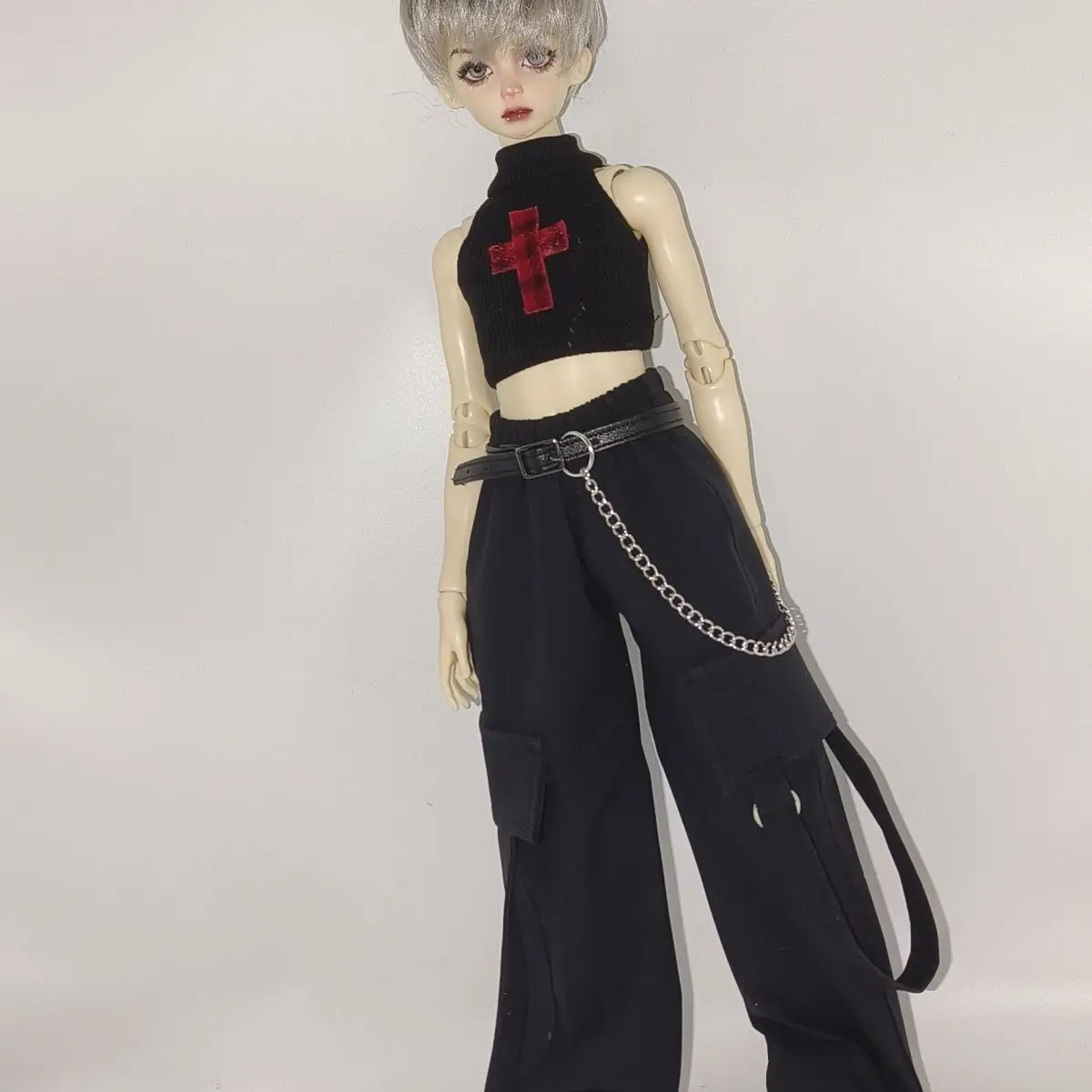 

BJD doll clothes are suitable for quarter size baby clothes, work pants, sleeveless tops, belts, 3-piece set, 3-color matching