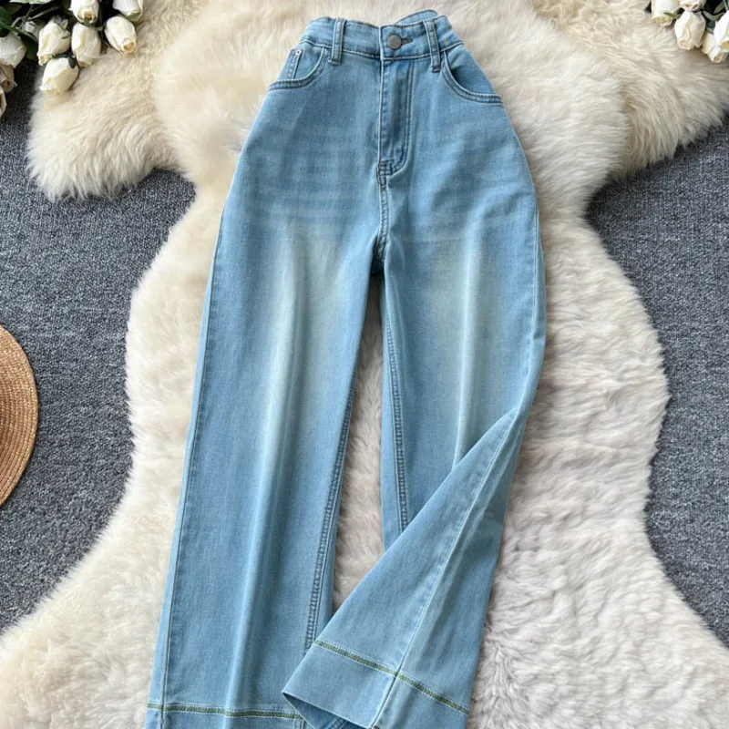 ANJY 2025 خريف جديد إمرأة تصميم الأزياء فضفاض عارضة عالية الخصر مستقيم الجينز أنيق أنيق Ins تنوعا الدنيم السراويل A15989