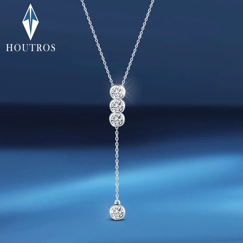 Houtros 3mm/5mm Full Moissanite Necklace for Girls Classic Bubble Clavicular Chain 925 Sterling Silver Party Fine Jewelry GRA