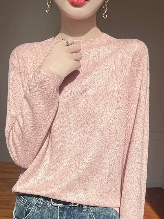 

Ele Lace Knitted Base irt Loose Fit Soft Wool Blend Casual Sle Long Sve round Ne Breathable Comfortable for Women