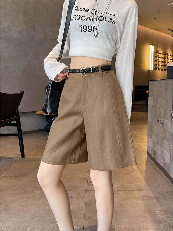 plus Size High Waist Straight Leg White Shorts Women's Summer Casual Pants Flattering for plus Size Sister Korean Style