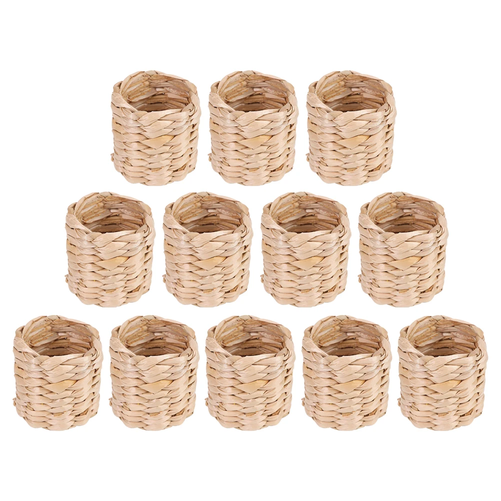 

12pcs Napkin Rings Woven Pastoral Style Decorative Buckles for Dining Table Home Restaurant Party