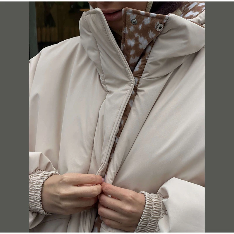 Reversible Spot Printed Women's Winter Jacket Hooded Full Sleeve Loose Cropped Padded Coats New Casual Warm Outwear 2026