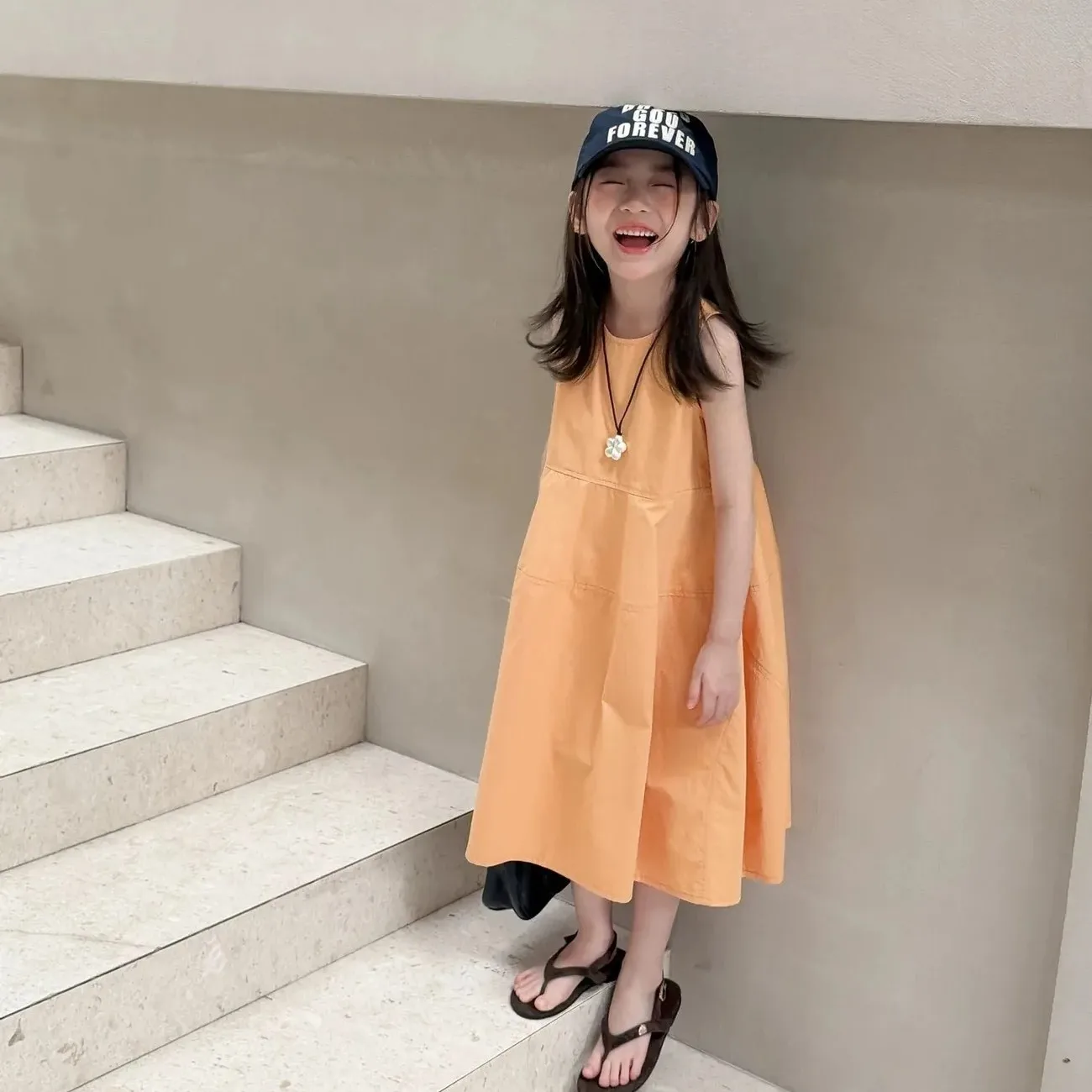 Children's Dress Summer New Style Girls' Elegant Sleeveless Solid Color Tank Top Dress