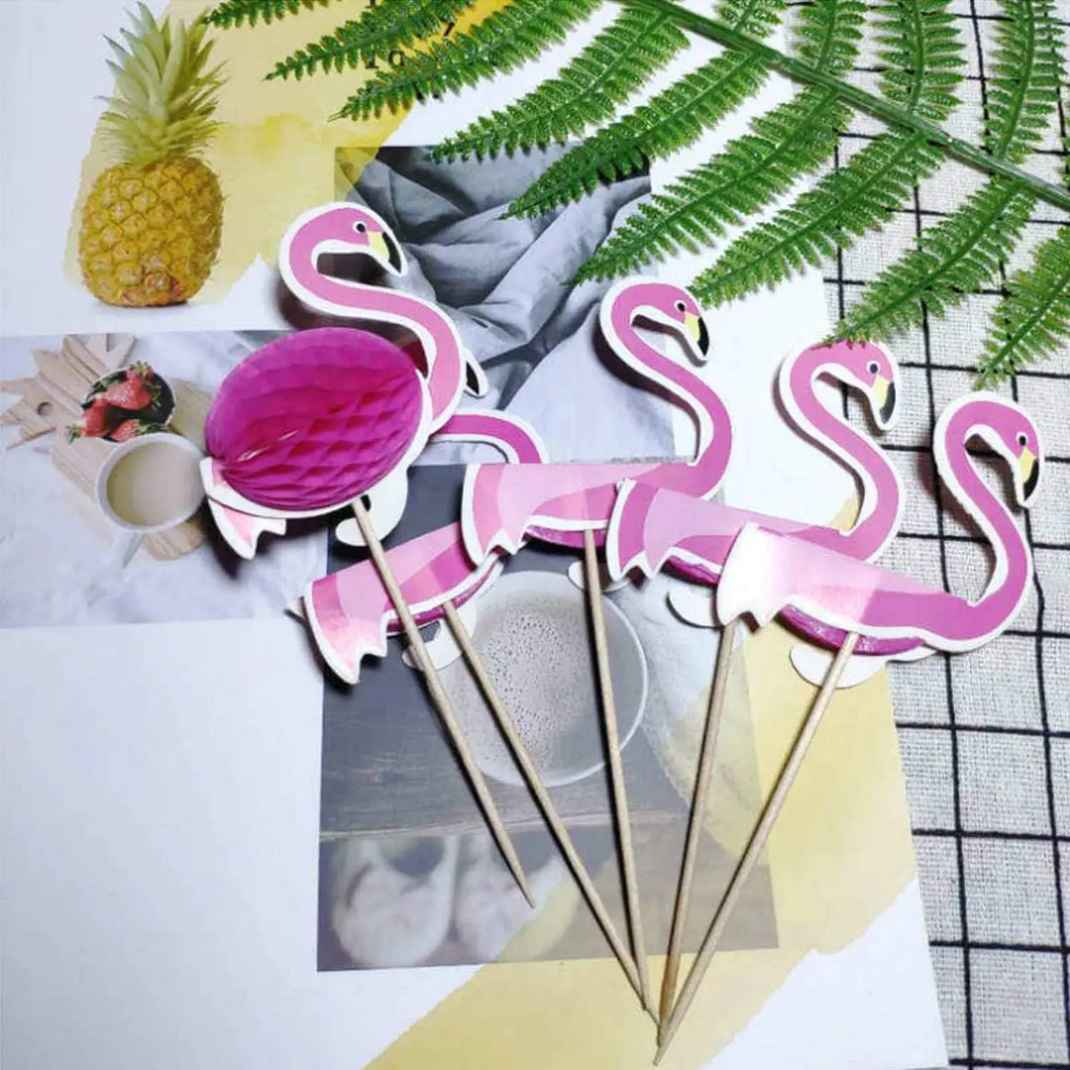 50 Stück Cupcake-Topper, 3D-Flamingo-Cupcakes-Topper, Essen-Picks, Party, Cocktail, tropische Cupcake-Picks, Dekoration – Detail 7