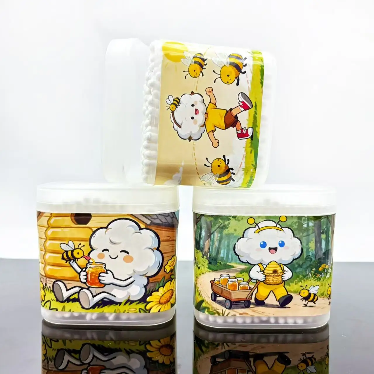 600 шт. двусторонние белые ватные палочки в виде пчелы, креативный элемент для сбора меда в виде пчелы, спиральная ложка, ватные палочки