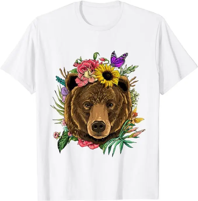 Floral Grizzly Bear Wildlife Gardening Botanical Plant Lover T-ShirtAnime Pattern Clothing Y2K Summer