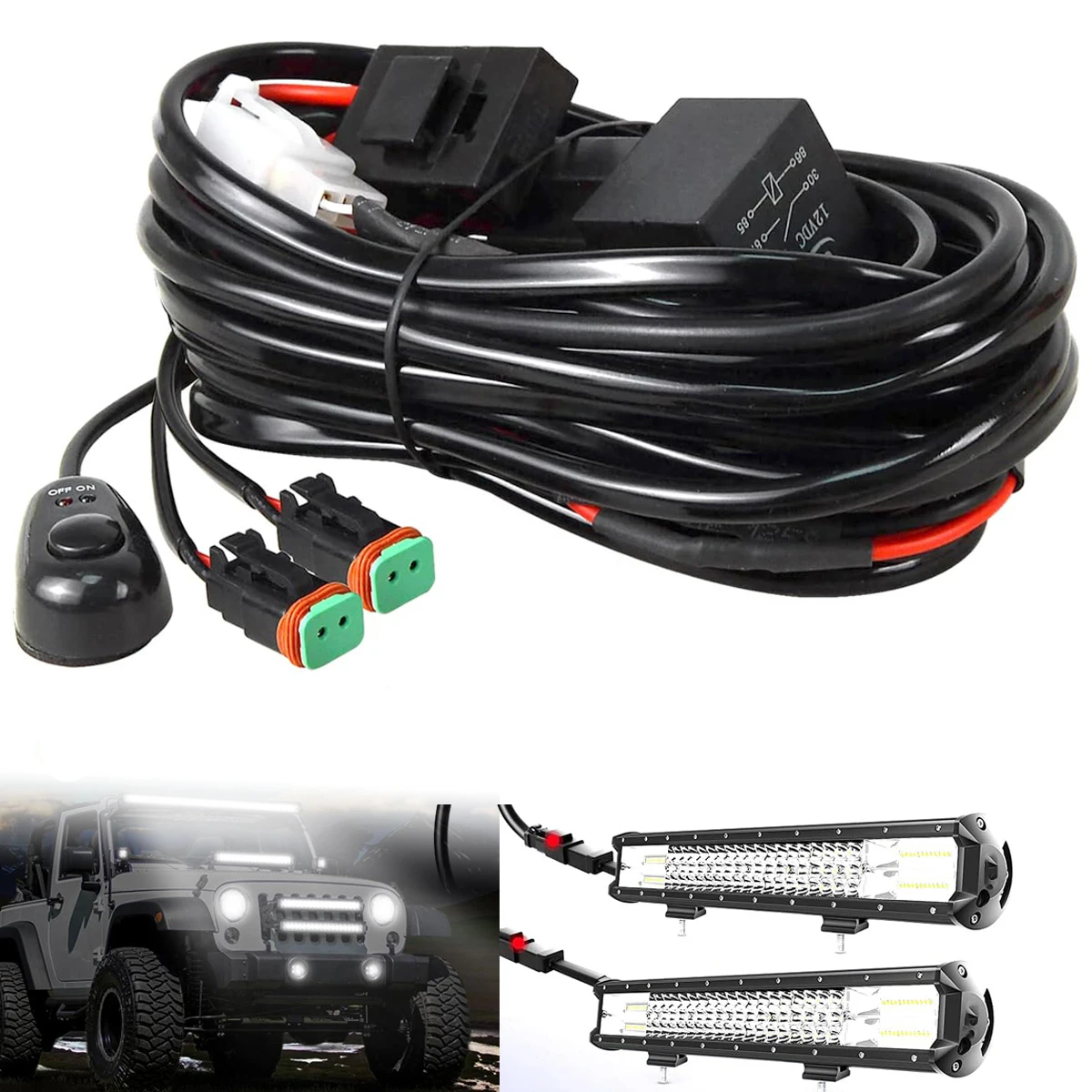 2-adriges DT-Kabelbaum-Set, LED-Lichtleisten, Fahrlichter, Offroad-LED-Pods, Kabelbaum für LKW, UTV, ATV