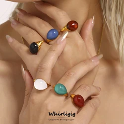 eye-catcher Resin Stainless Steel Rings For Women Gold Plated Vintage Women's Finger Adjustable Ring Luxury Jewelry Gift