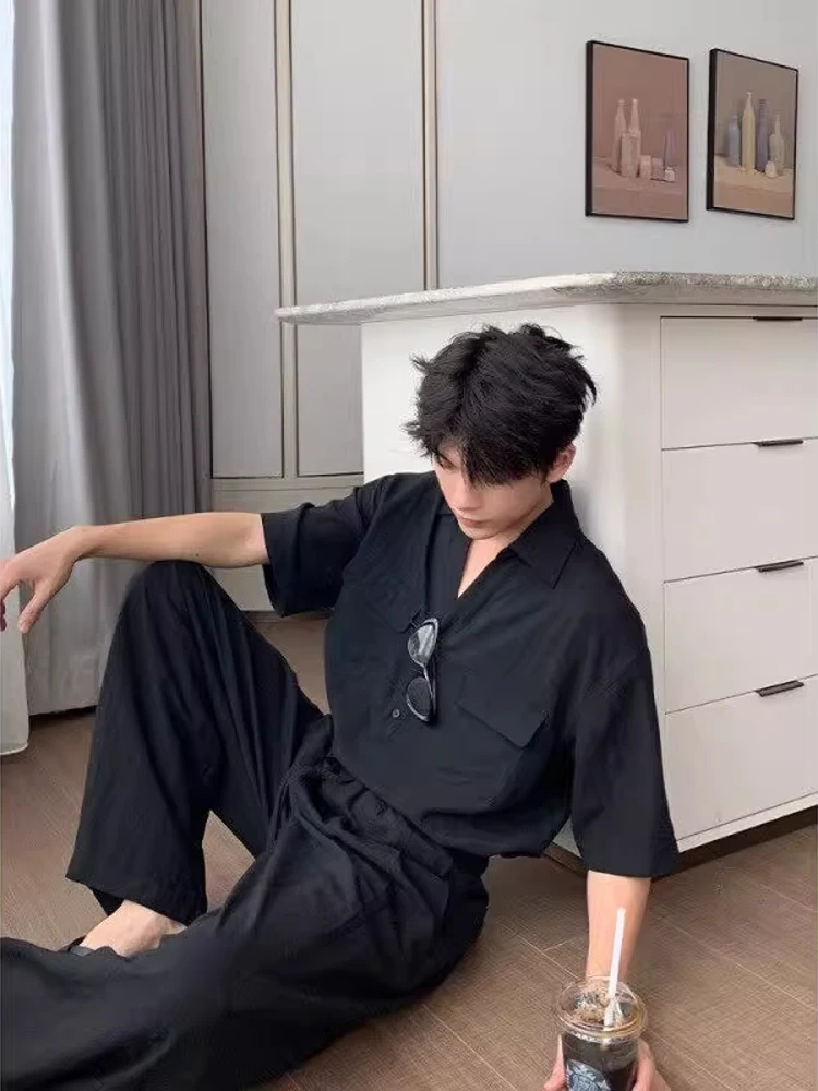 

Korean Sle Men's Summer Casual Loose Feeling ort Sve Linen irt Set Faionable Youth Long Pants Long Sve Jaet