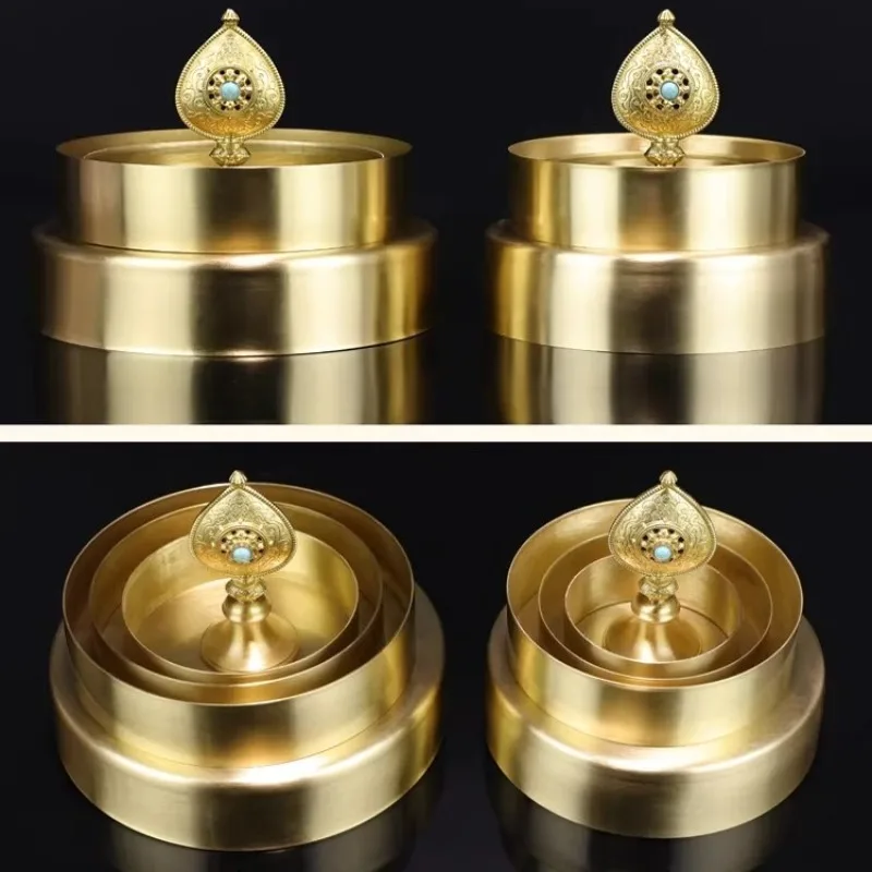 14CM Bottom Diameter Brass Eight Offerings Manza Plate Religious Supplies Home Room Buddhist Hall Offering Tabletop Ornaments