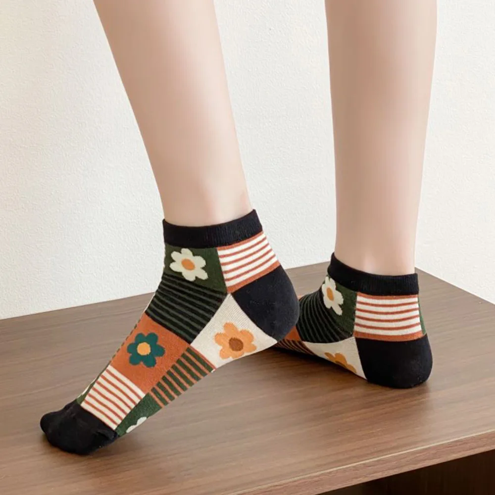 5 PairLot Designer Brand Socks For Women Cute Sunflower Print Spring Summer Short Shallow Mouth Socks Lady Sokken Chaussette