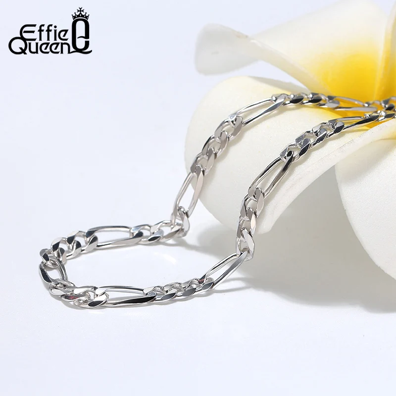 Effie Queen Italy Real 925 Silver Diamond-Cut Figaro Chain Necklace 5mm Wide 40-60cm Long Woman Man Neck Chain Jewelry Gift SC34