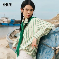 Semir Long Sleeve Shirt Women Medium Length Letter Shawl 2023 Spring New Oversize Stripe Shirt Retro